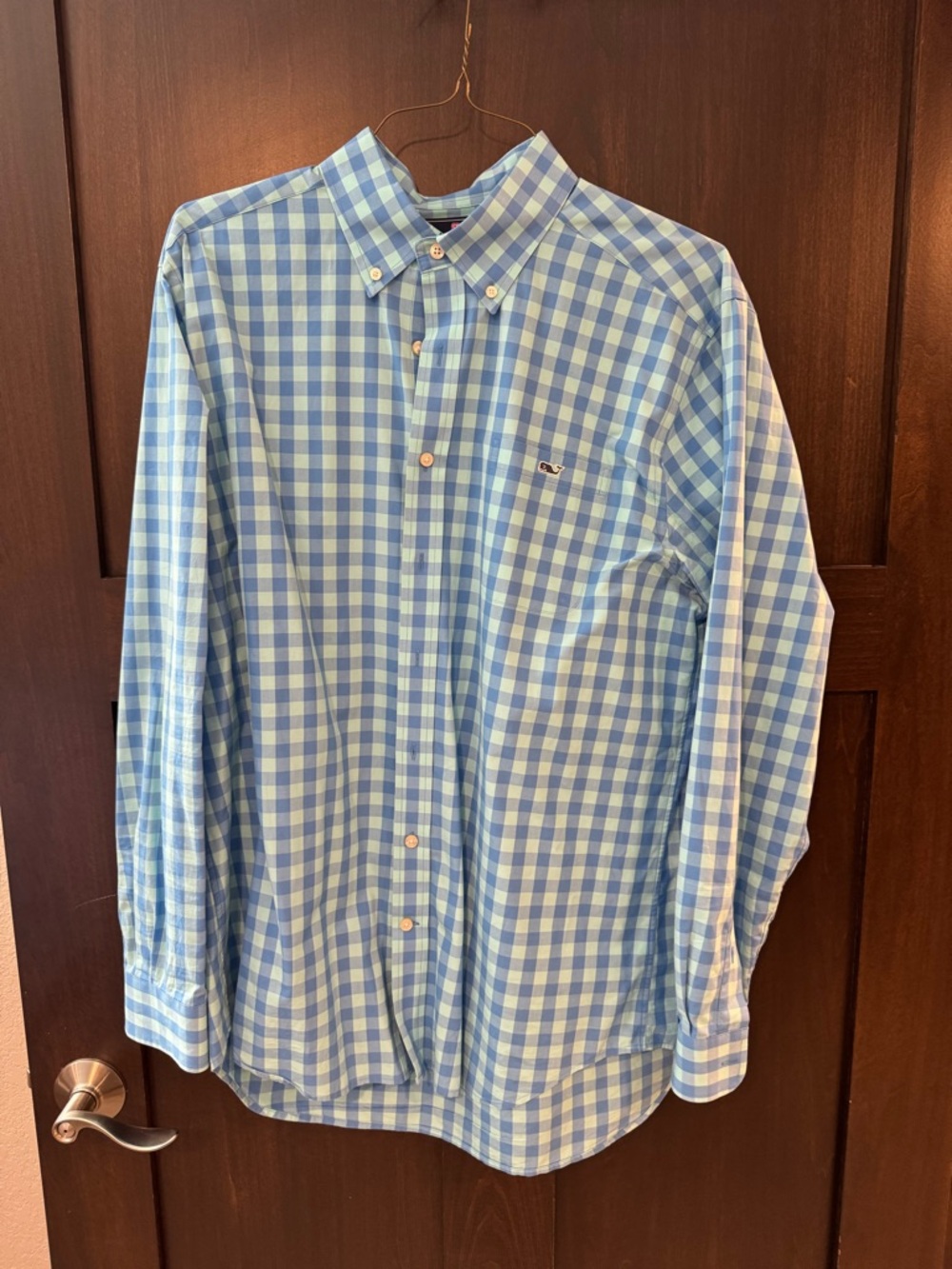 Vineyard Vines Light Blue and White Gingham Button-Down Shirt